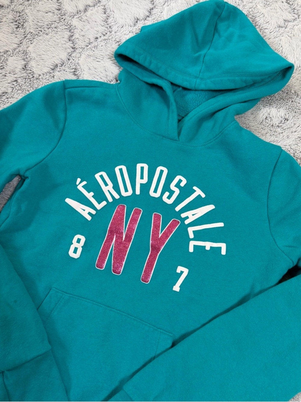 Aéropostale Graphic Long Sleeve Pullover Sweatshirt Hoodie Teal Pink Logo Y2K